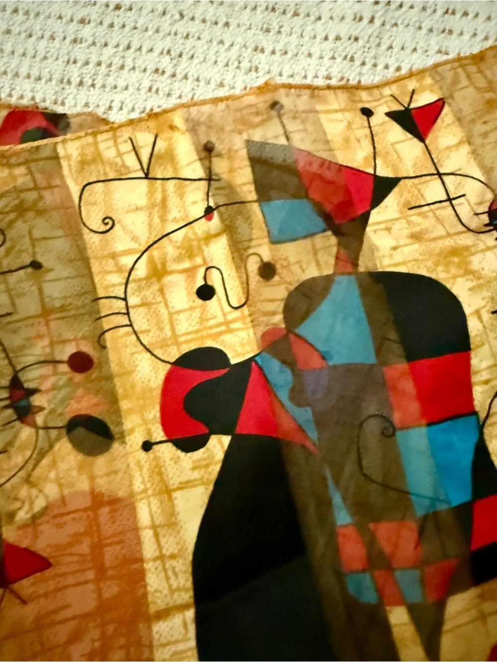 Vintage 70's Square Scarf featuring an abstract surrealist print by Joan Miro